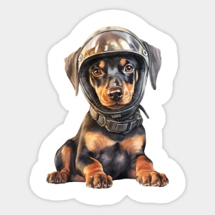 Doberman Pinscher Dog in Helmet Sticker